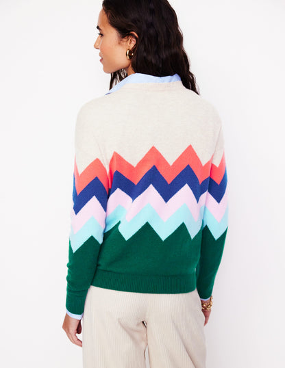 Lydia Cashmere Jumper-Multi, Zig Zag