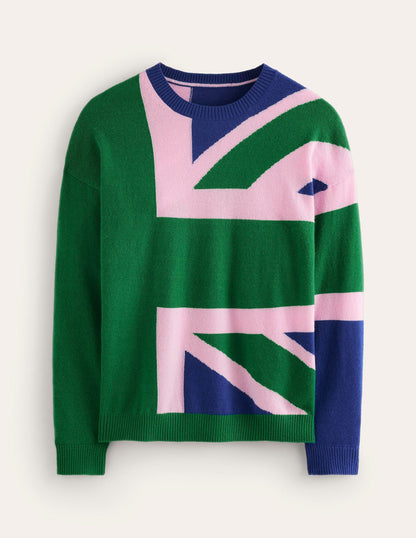 Lydia Kaschmirpullover-Smaragdgrün, Union Jack