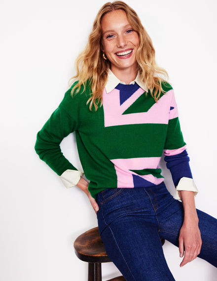 Lydia Kaschmirpullover-Smaragdgrün, Union Jack