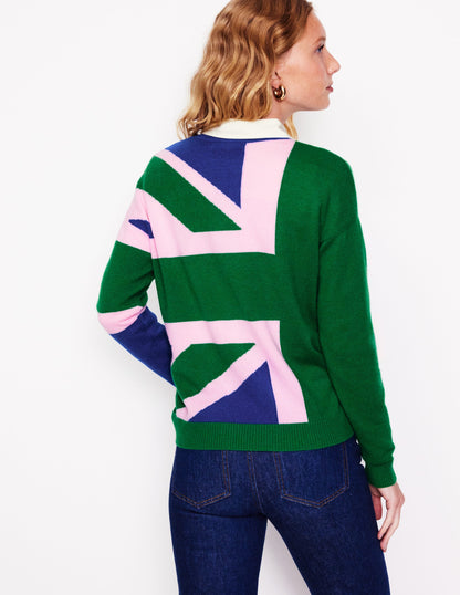 Lydia Kaschmirpullover-Smaragdgrün, Union Jack