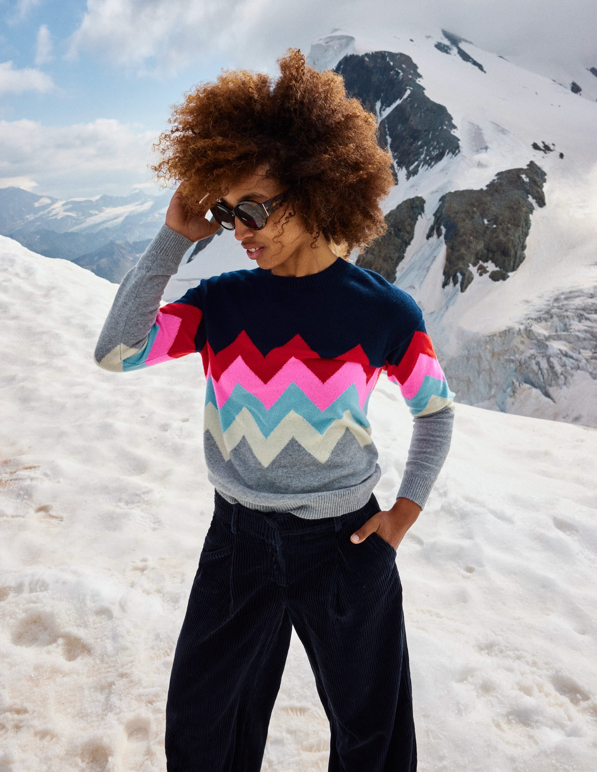 Pull Lydia en cachemire-Bleu marine, zigzag - Image 8