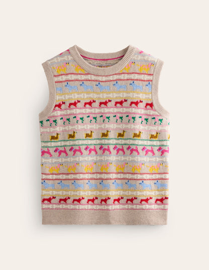 Edie Fair-Isle-Top-Haferbeige Meliert, Bunt Hunde