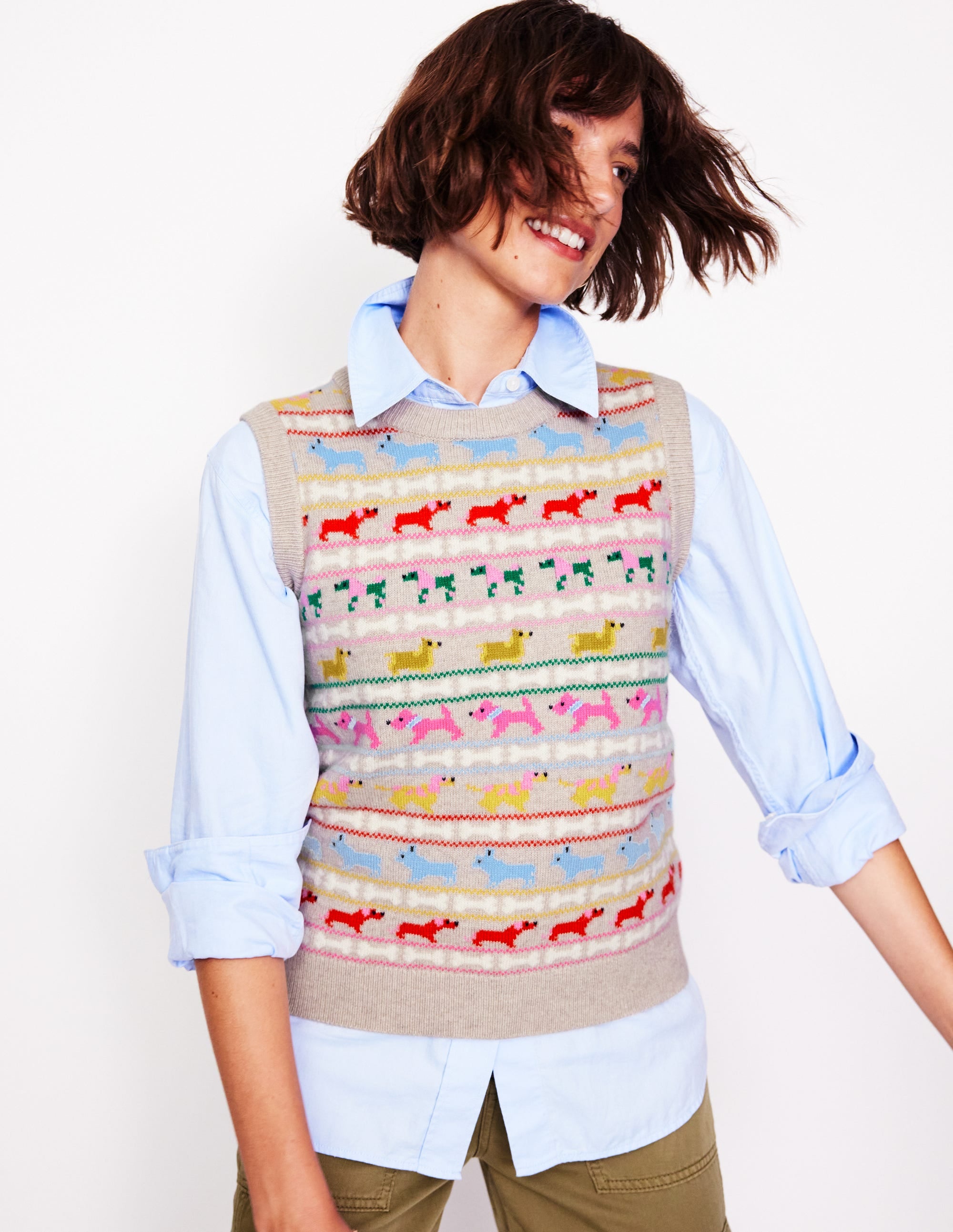 Edie Fair-Isle-Top-Haferbeige Meliert, Bunt Hunde - Image 1