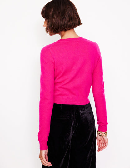 Eva Cashmere Cropped Cardigan-Bright Pink