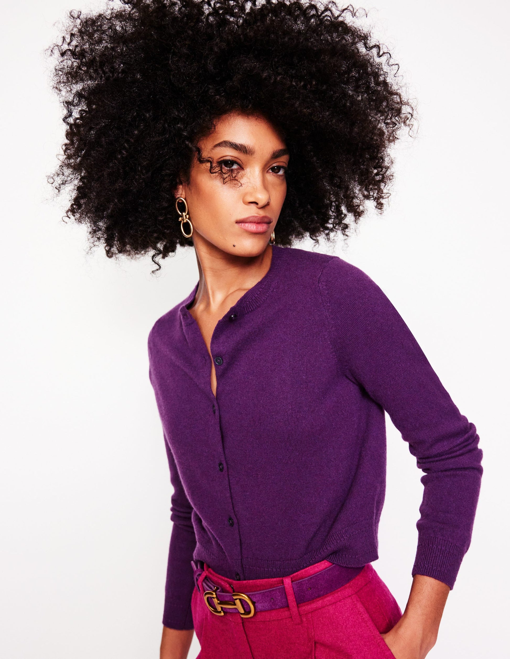 Eva Cashmere Cropped Cardigan-Damson Purple-1