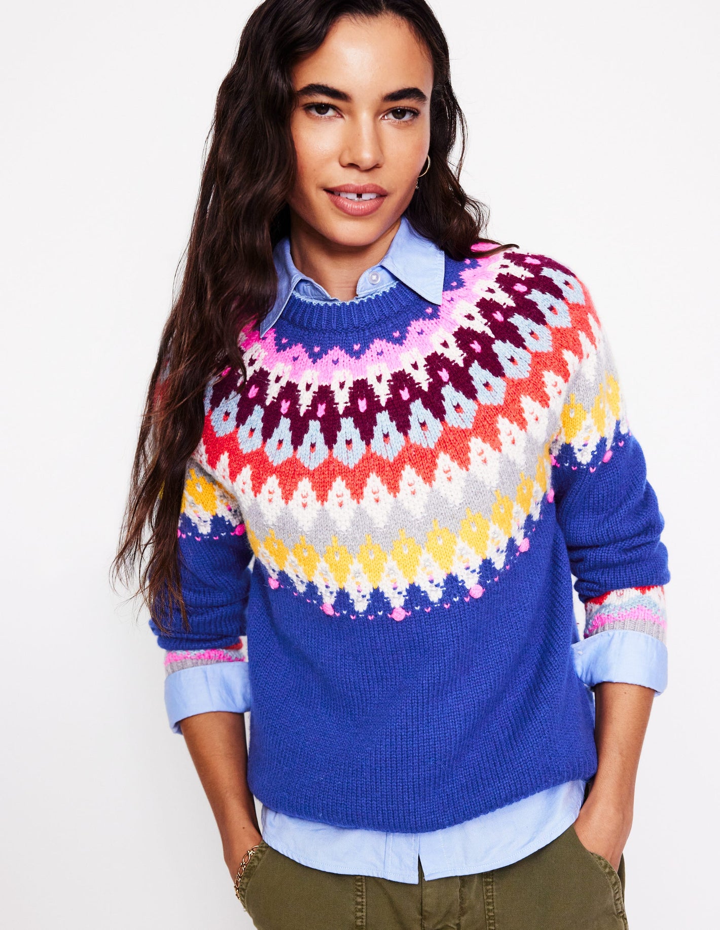 Eleanor Fair-Isle-Pullover-Saphirblau Fair-Isle