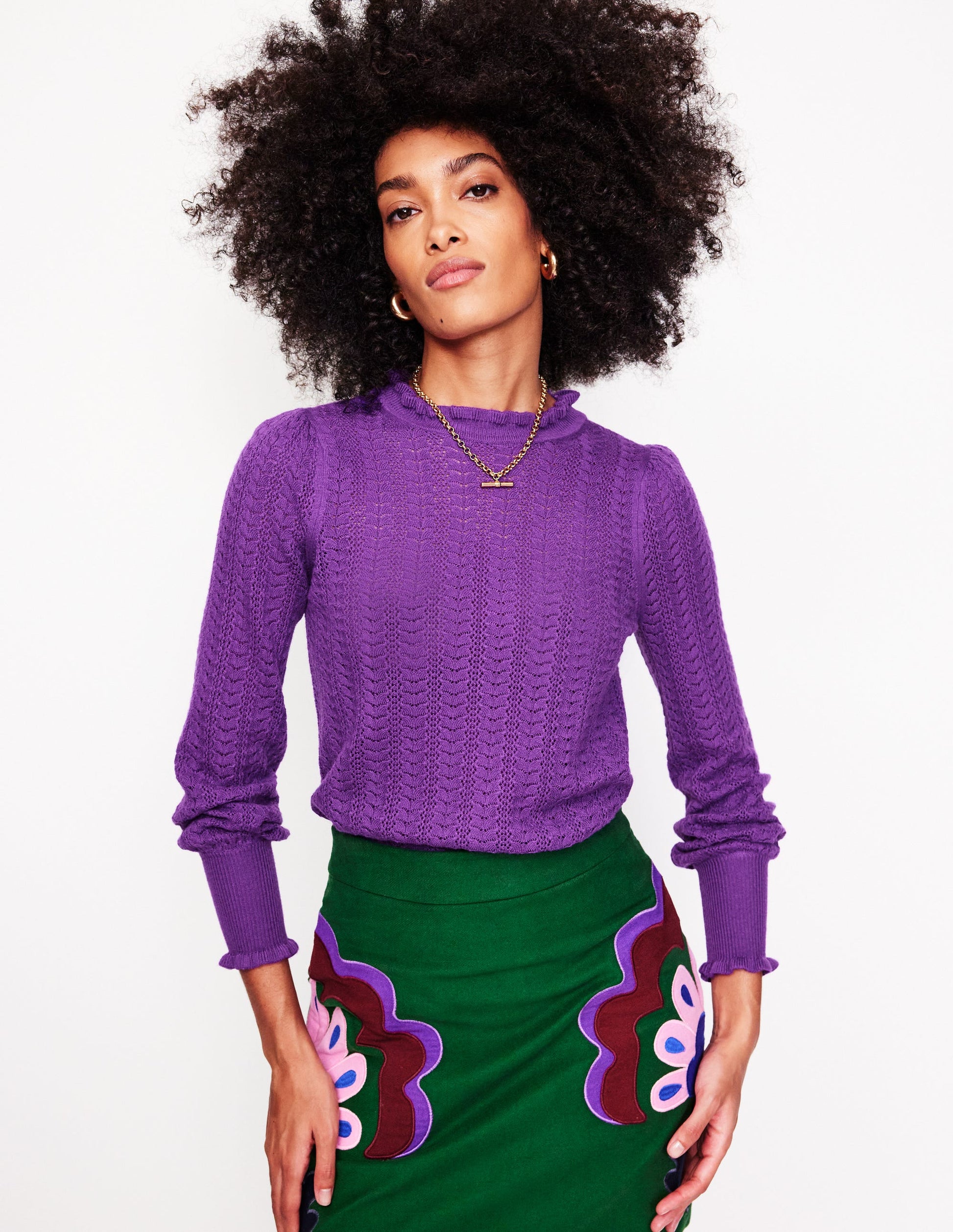 Tia Pullover mit Pointelle-Design und Rüschen-Black-2