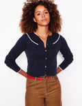 Gilet à col volanté-Bleu Marine, Petits Pois