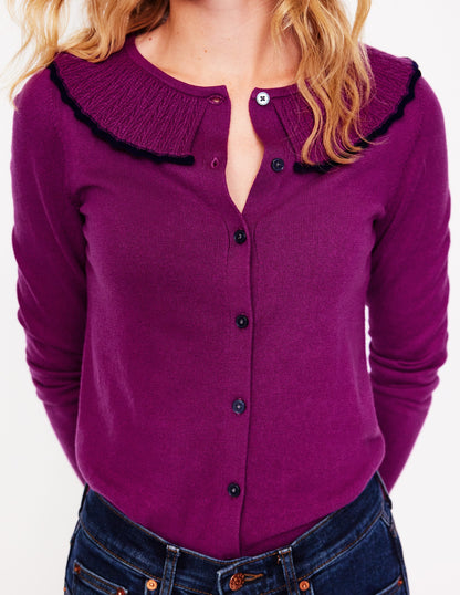 Strickjacke mit Rüschenkragen-Amethystviolett