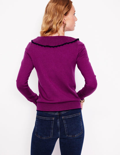 Strickjacke mit Rüschenkragen-Amethystviolett