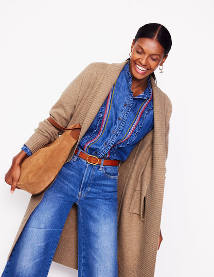 Longline Merino Cardigan-Oatmeal Melange
