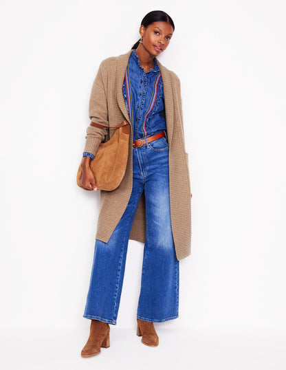 Longline Merino Cardigan-Oatmeal Melange