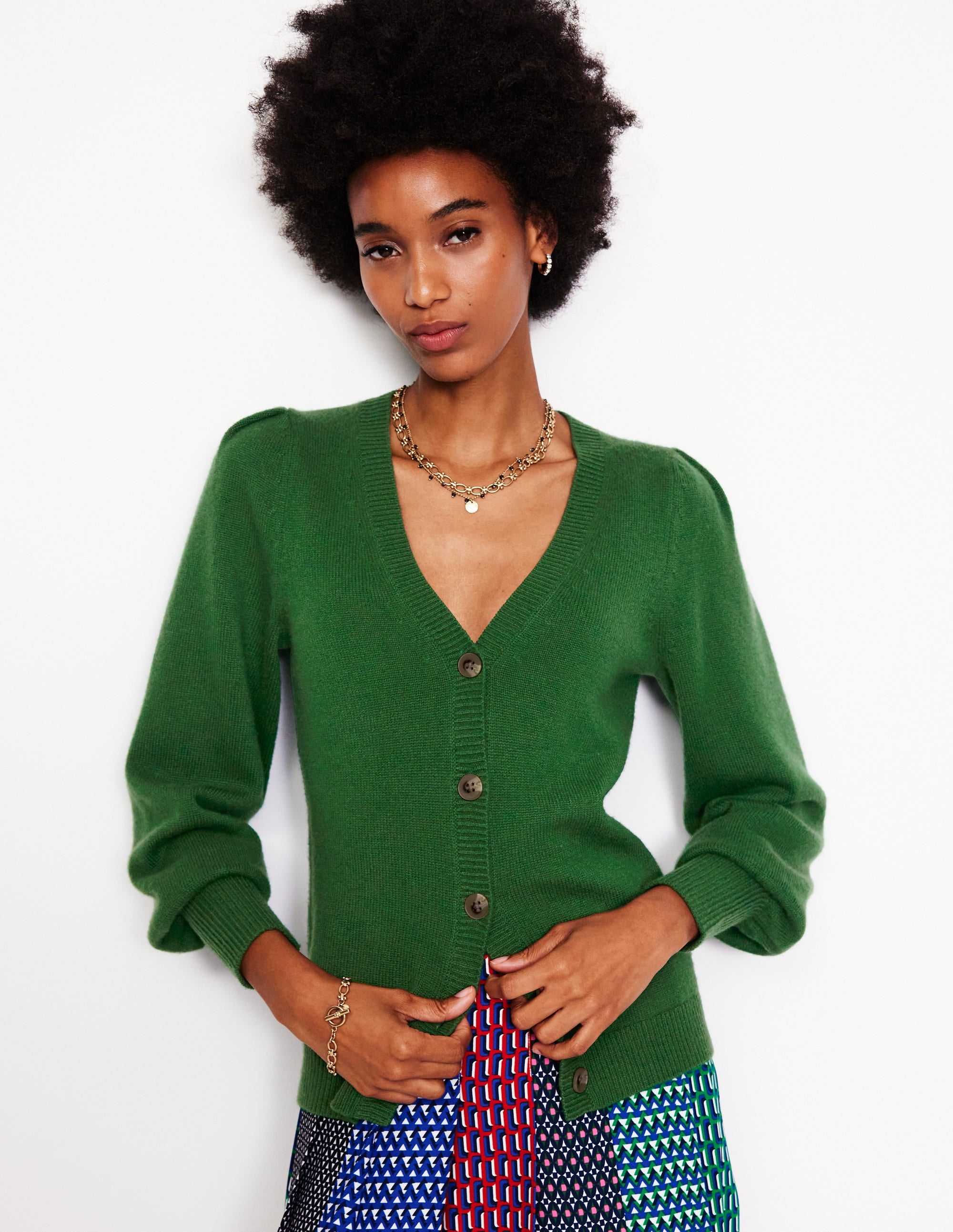 Plissierte Strickjacke aus Kaschmir-Kieferngrün - Image 1