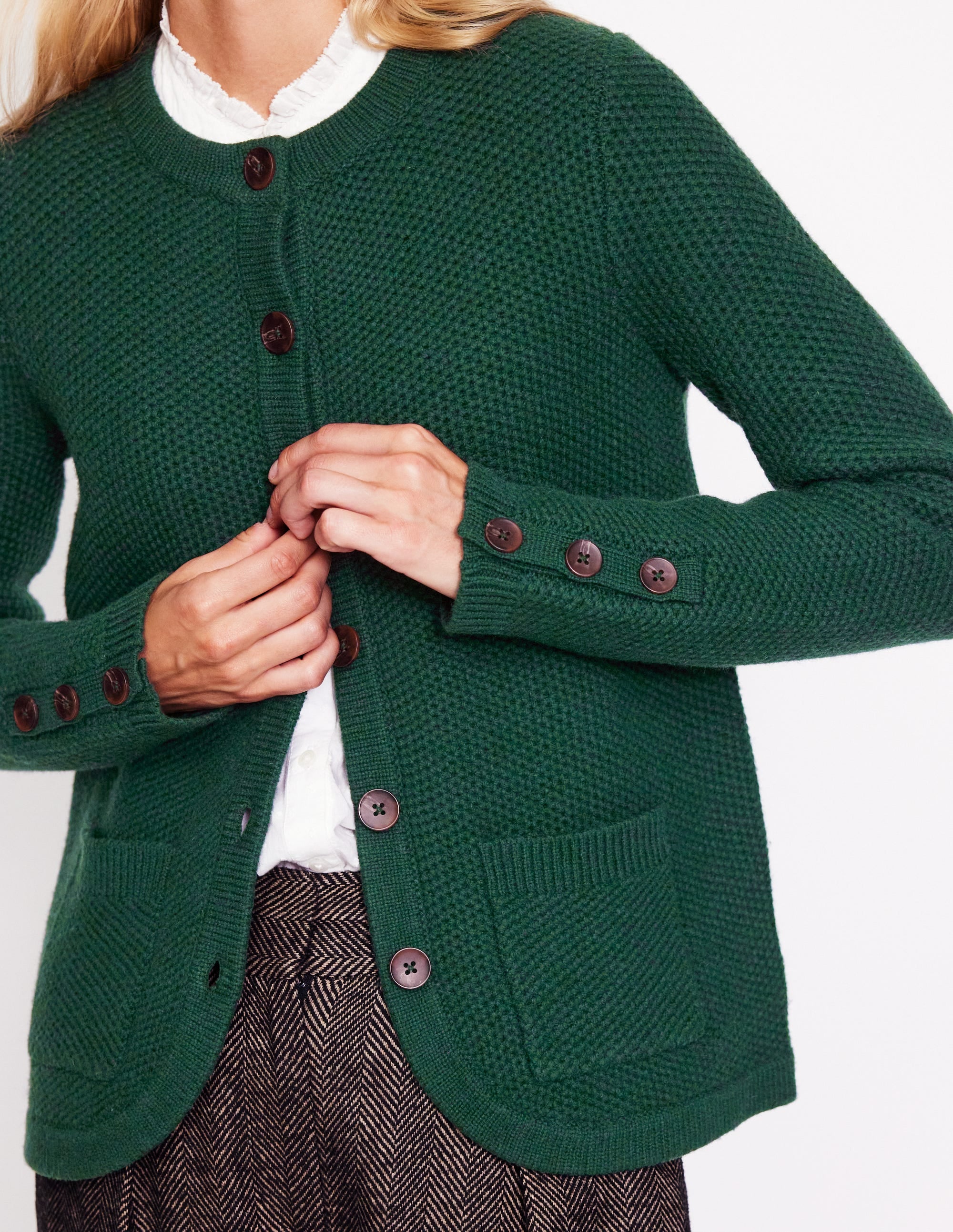 Texturierte Strickjacke mit Ziernaht-Dunkles Zederngrün - Image 2