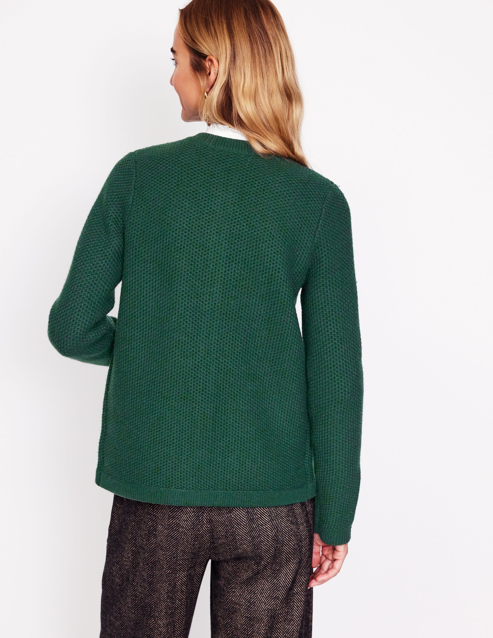 Texturierte Strickjacke mit Ziernaht-Dunkles Zederngrün - Image 3