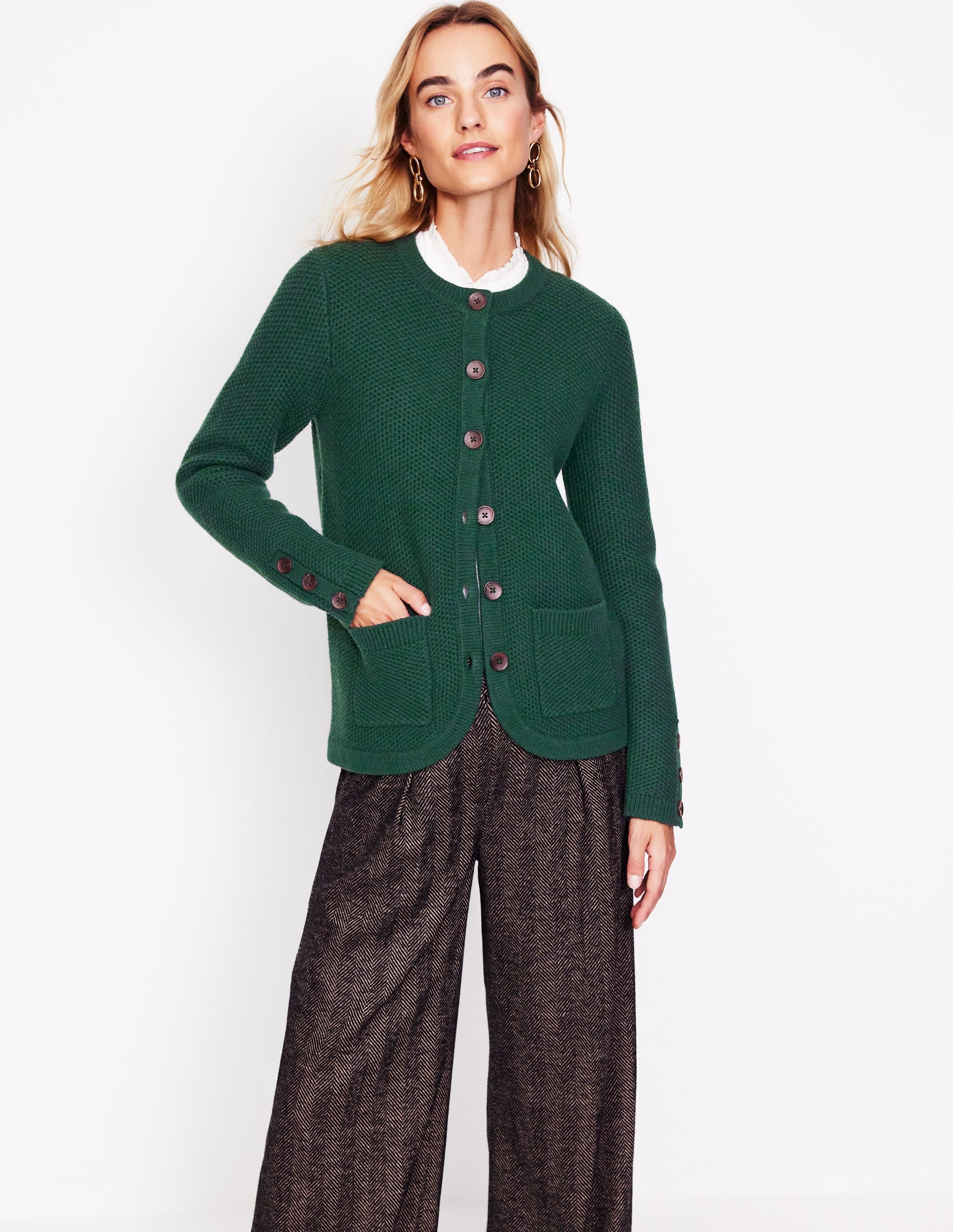 Texturierte Strickjacke mit Ziernaht-Dunkles Zederngrün - Image 4