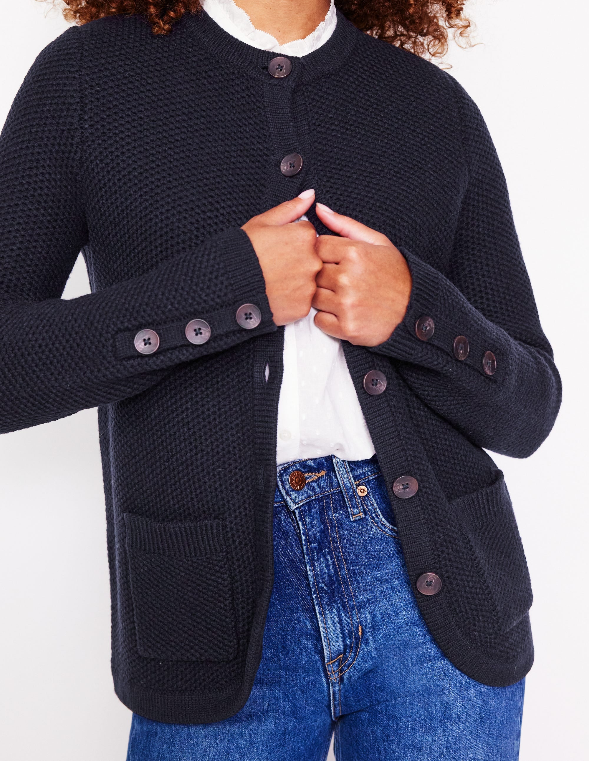 Gilet à maille texturée-Bleu Marine, Petits Pois - Image 2