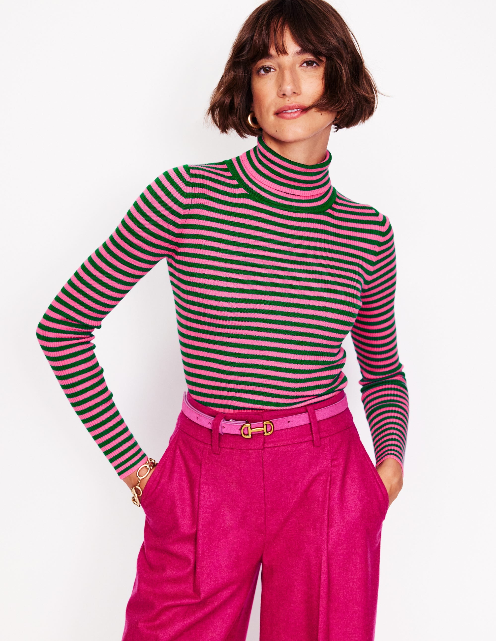 Catriona Rollkragenpullover-Karminrosa, Malachitgrün - Image 1