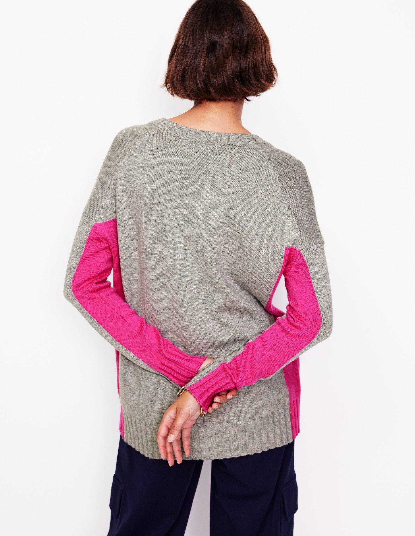 Zia Lang geschnittener Pullover-Blaugrau Meliert