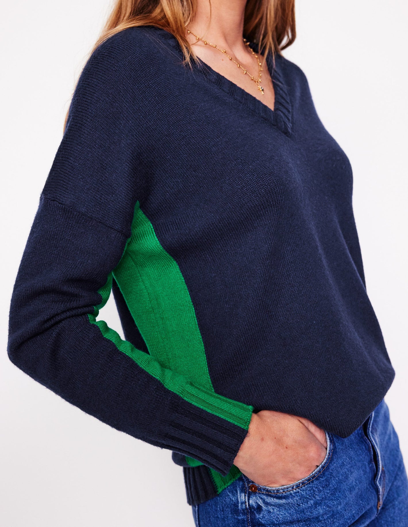 Zia Lang geschnittener Pullover-Aqua Marine Marl