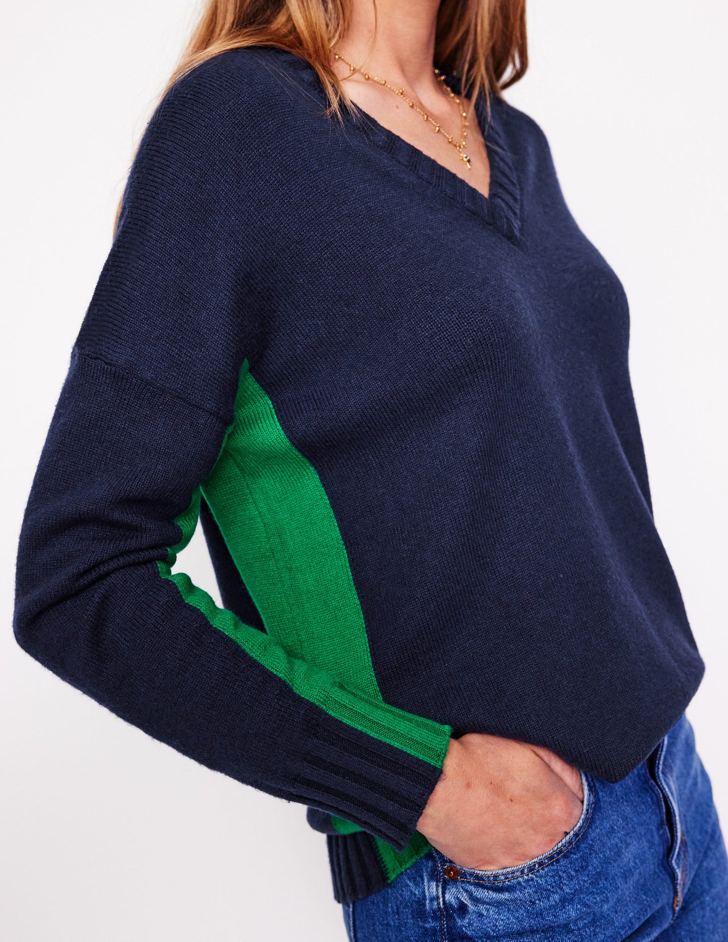 Zia Lang geschnittener Pullover-Aqua Marine Marl