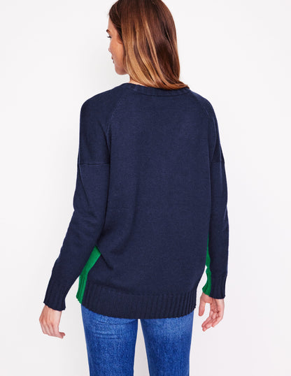 Zia Lang geschnittener Pullover-Aqua Marine Marl