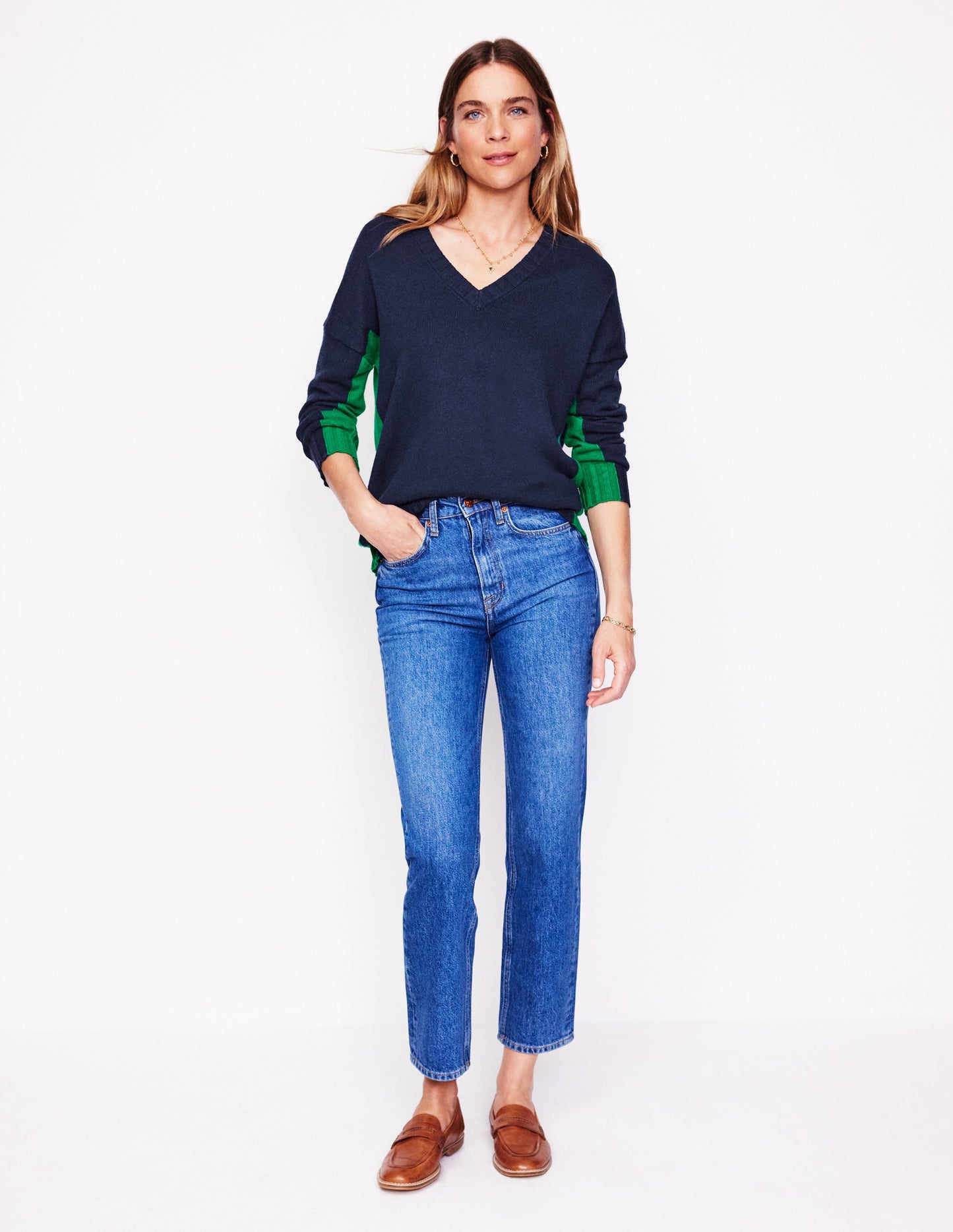 Zia Lang geschnittener Pullover-Aqua Marine Marl