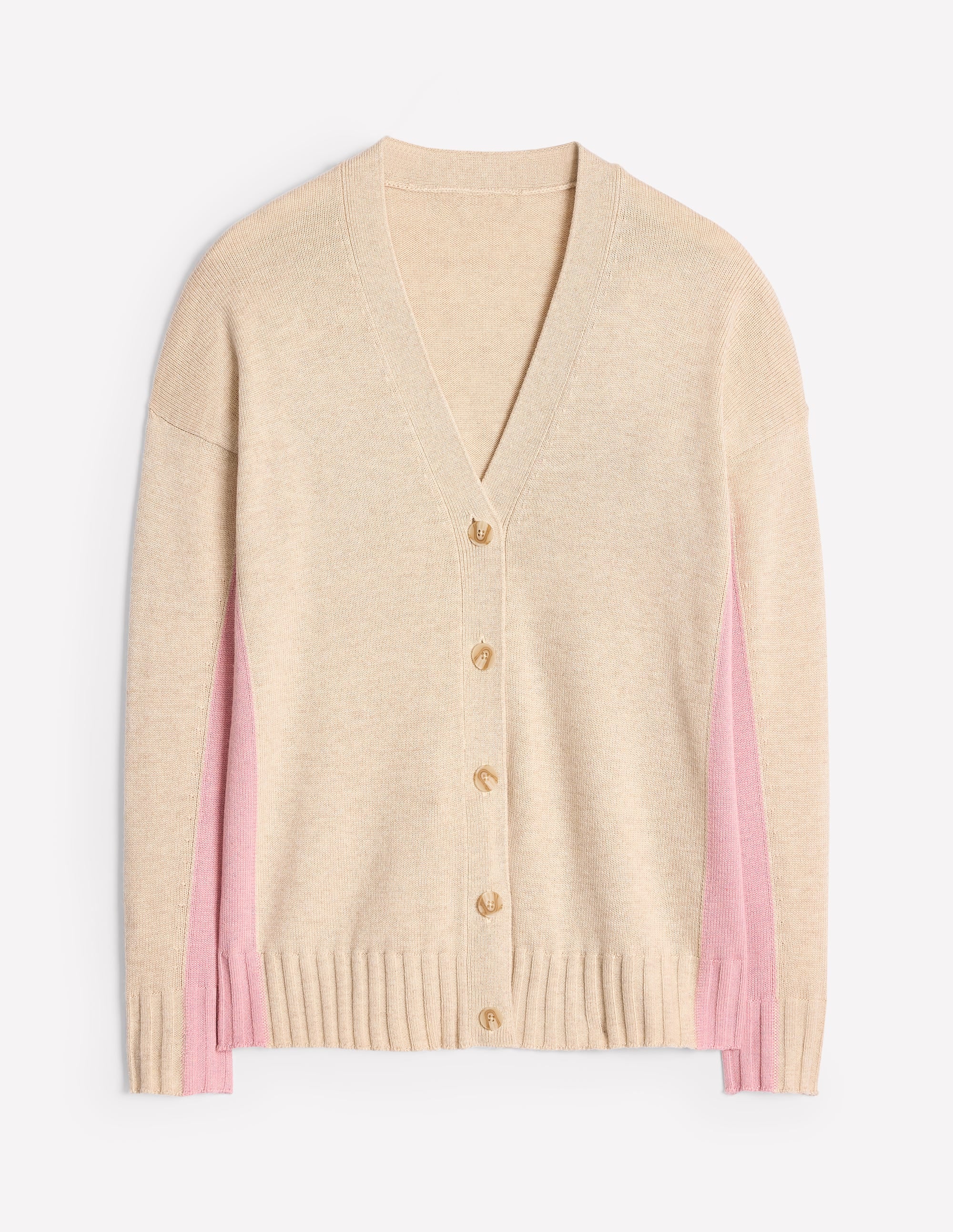 Zia Lang geschnittene Strickjacke mit V-Ausschnitt-Beige Meliert - Image 5