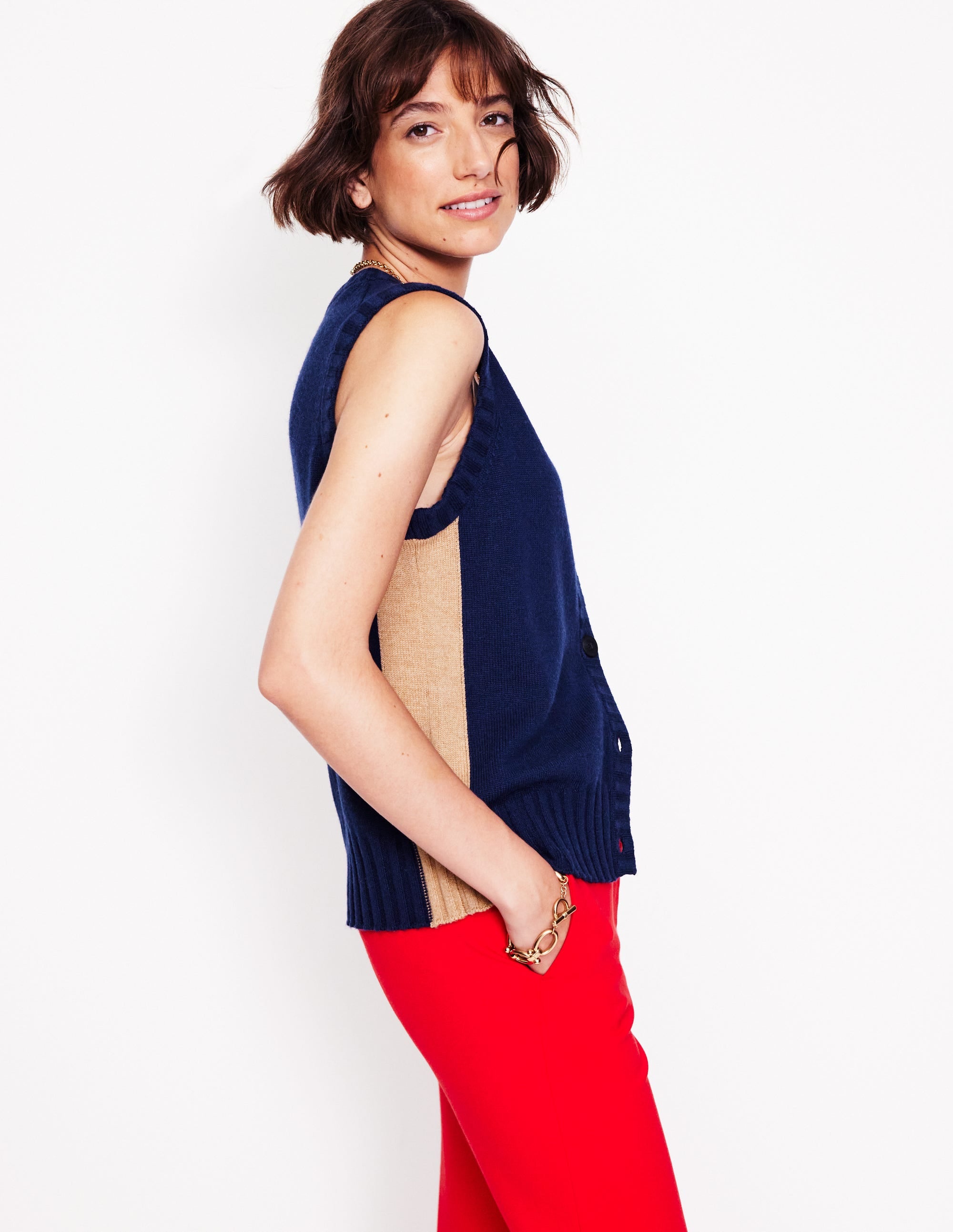 Gilet de costume Zia en maille-Bleu Marine, Petits Pois - Image 1