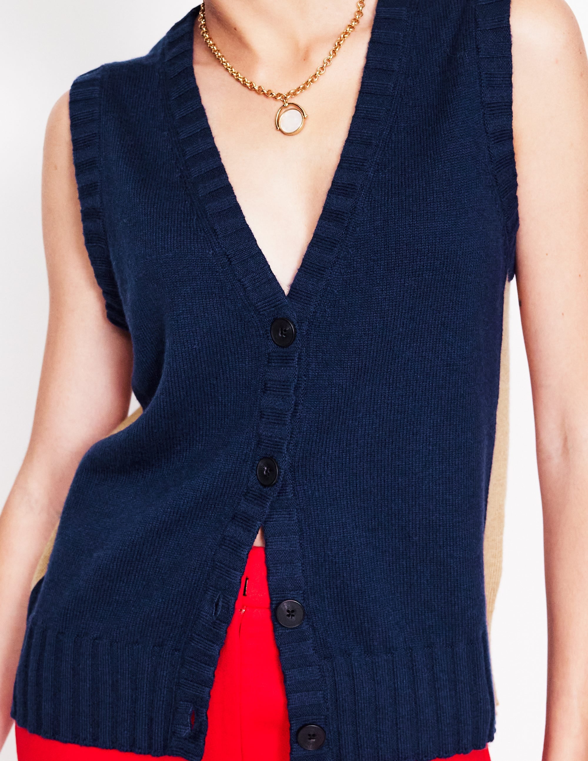 Gilet de costume Zia en maille-Bleu Marine, Petits Pois - Image 2