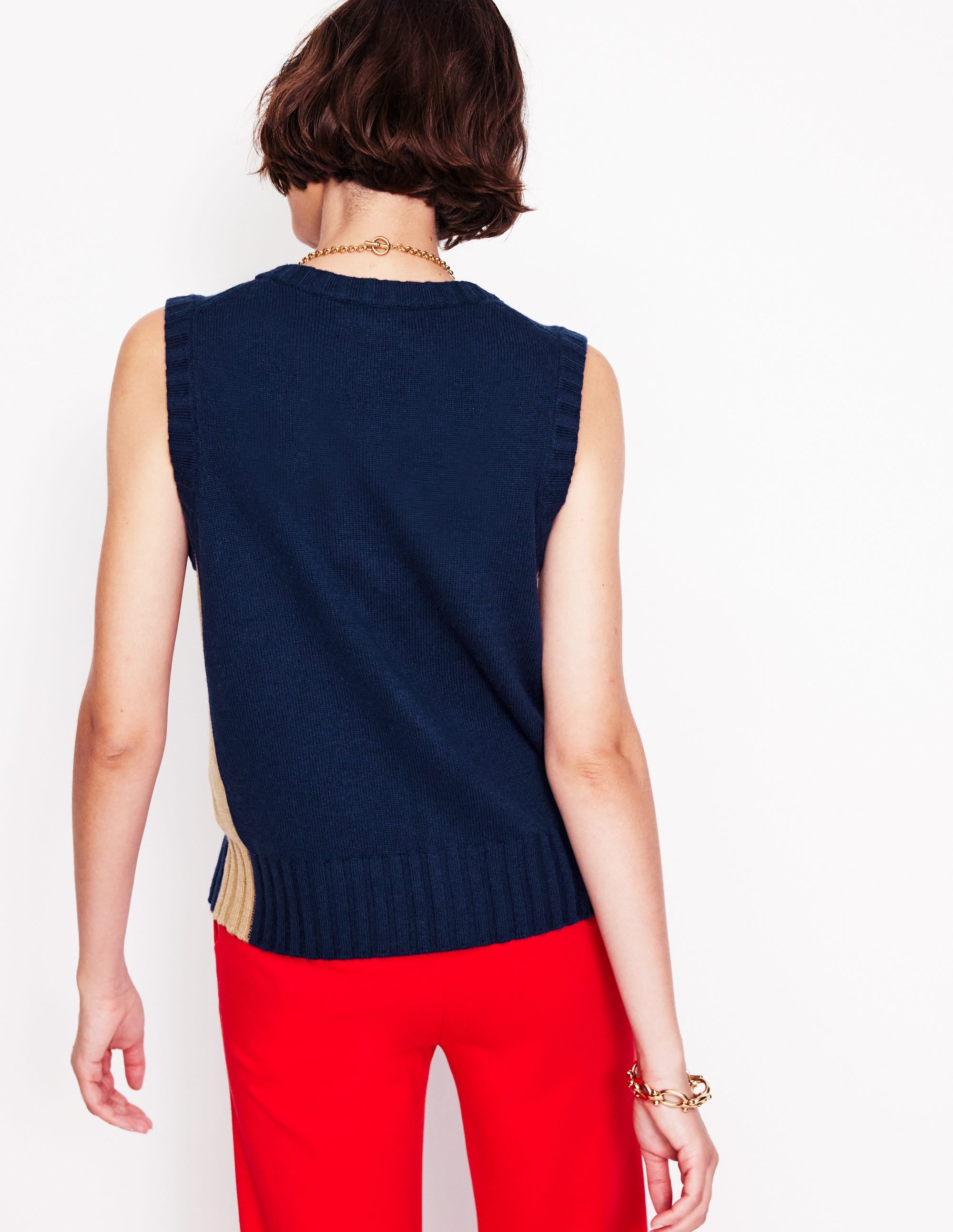 Gilet de costume Zia en maille-Bleu Marine, Petits Pois - Image 3