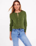 Strickjacke mit Muschelsaum an den Ärmeln-Oreganogrün
