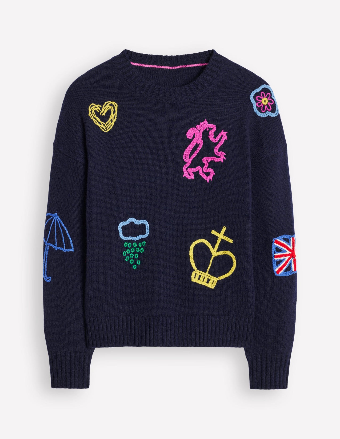 Natalie Embroidered Jumper-Navy, British Icons