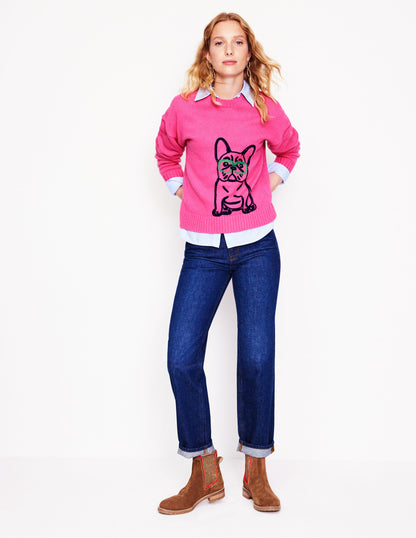 Natalie Pullover mit Stickerei-Festliches Rosa, Bulldogge