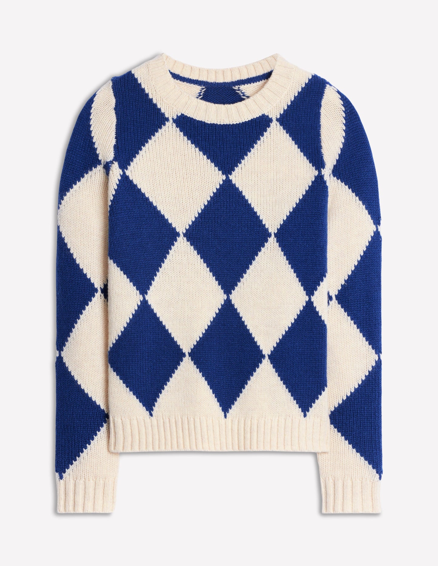Argyle-Pullover mit Rundhalsausschnitt-Beige Meliert, Leuchtendes Blau