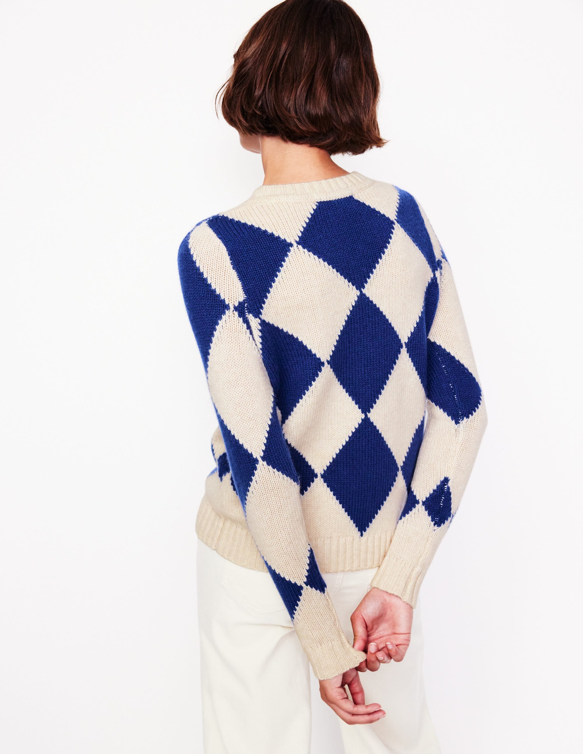 Pull col rond à motif argyle-Écru chiné, bleu vif - Image 3