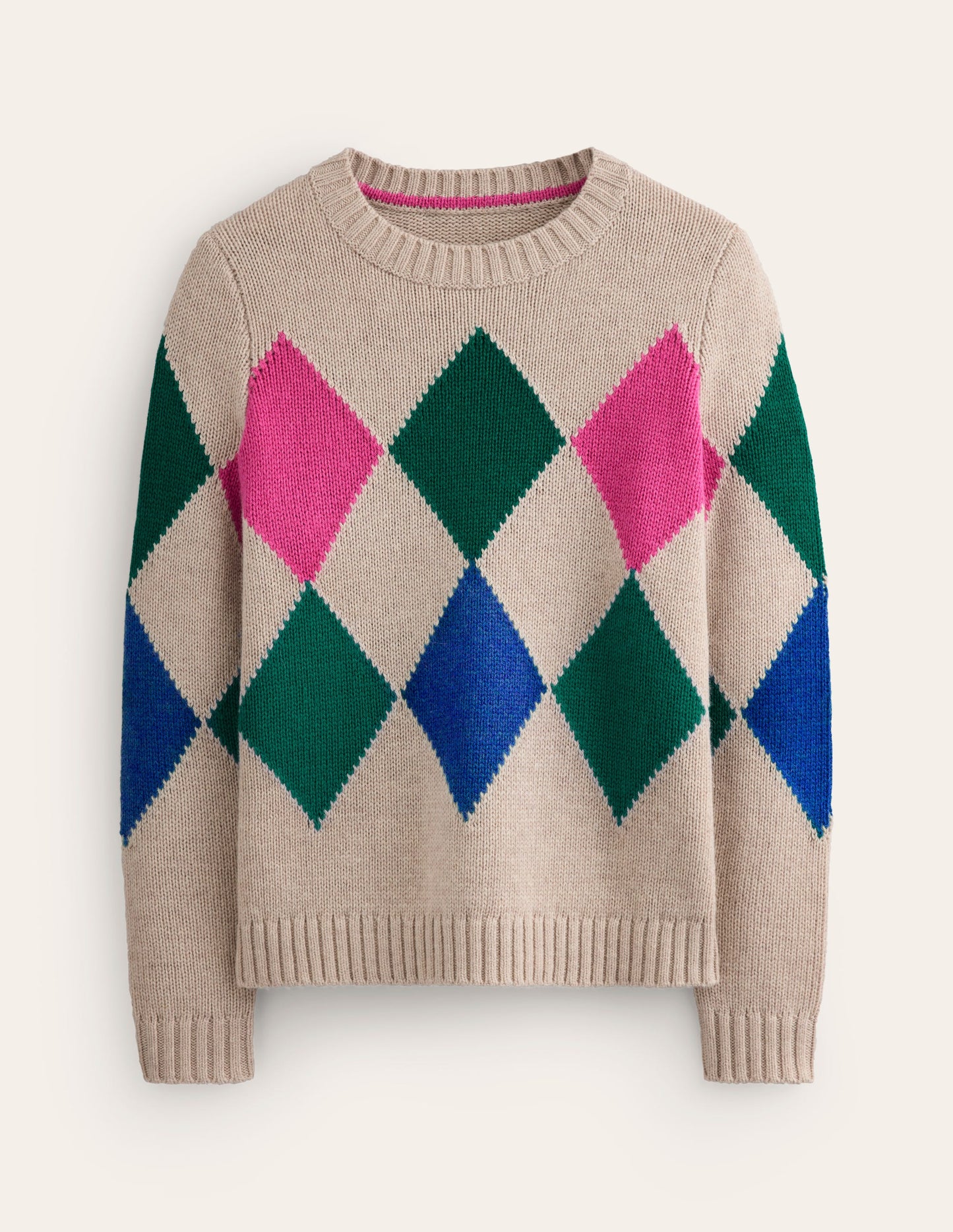 Argyle-Pullover mit Rundhalsausschnitt-Kamelbraun Meliert, Bunt