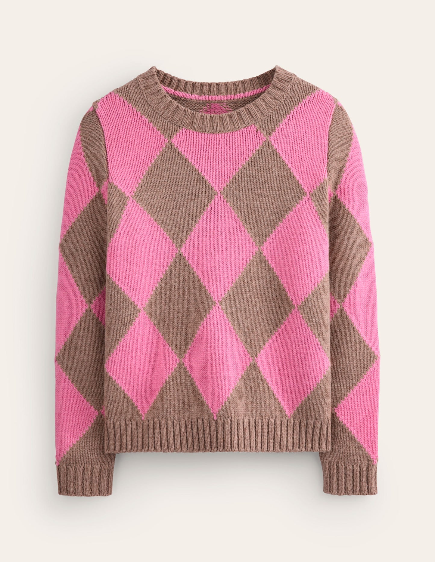 Argyle-Pullover mit Rundhalsausschnitt-Nerz Meliert, Rosa