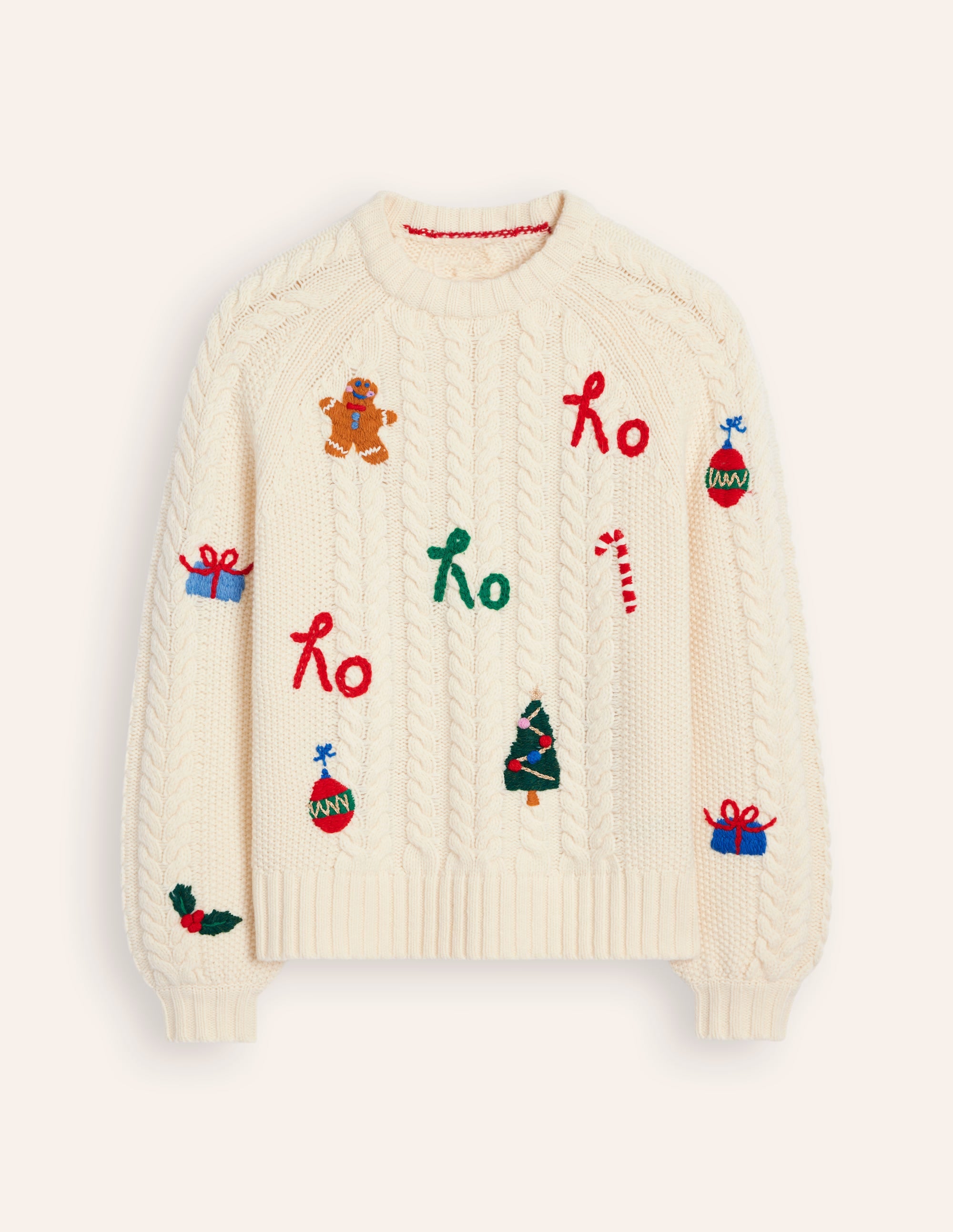 Klassischer Pullover mit Zopfmuster-Warmes Naturweiß, Ho Ho Ho - Image 8