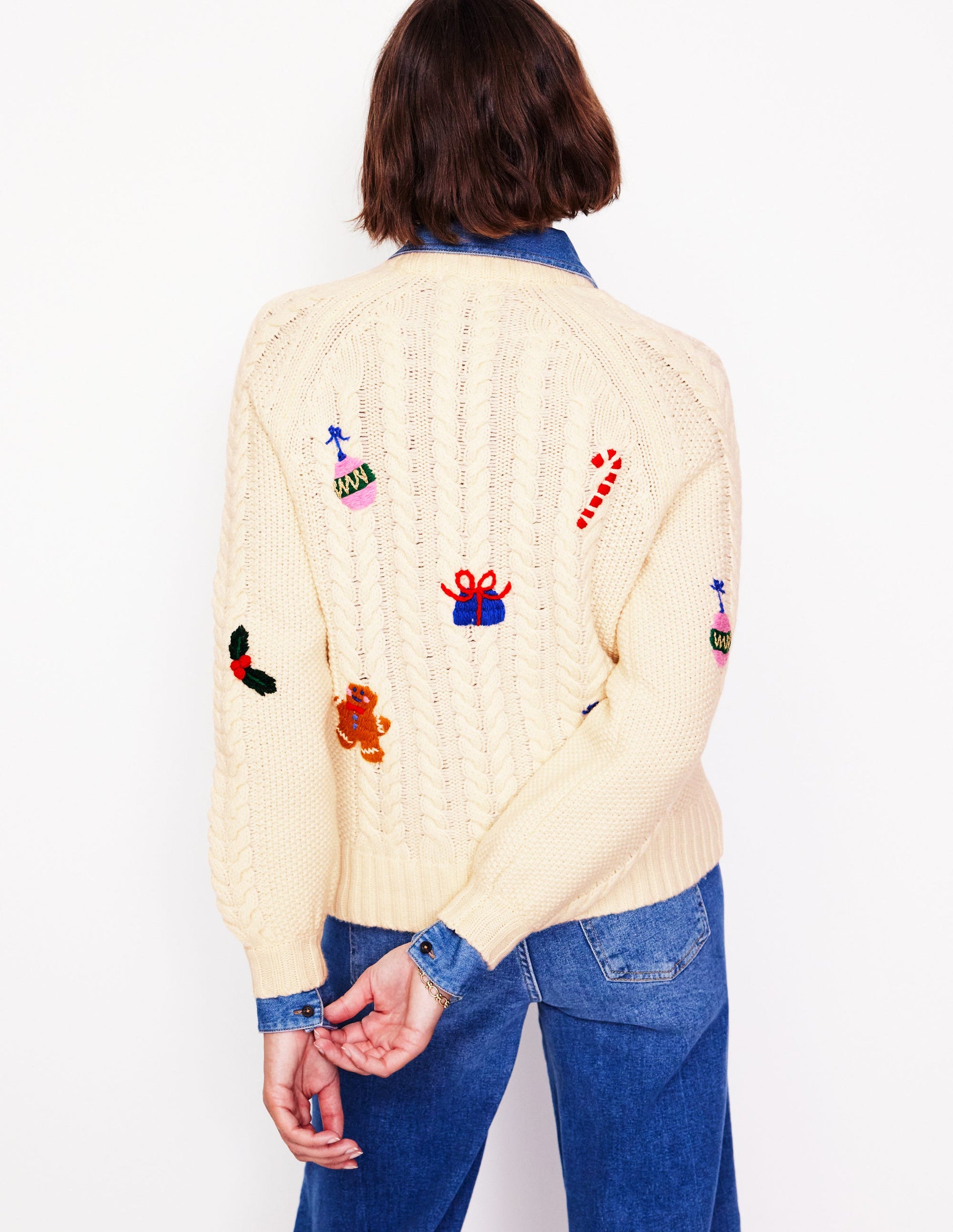 Klassischer Pullover mit Zopfmuster-Warmes Naturweiß, Ho Ho Ho-3