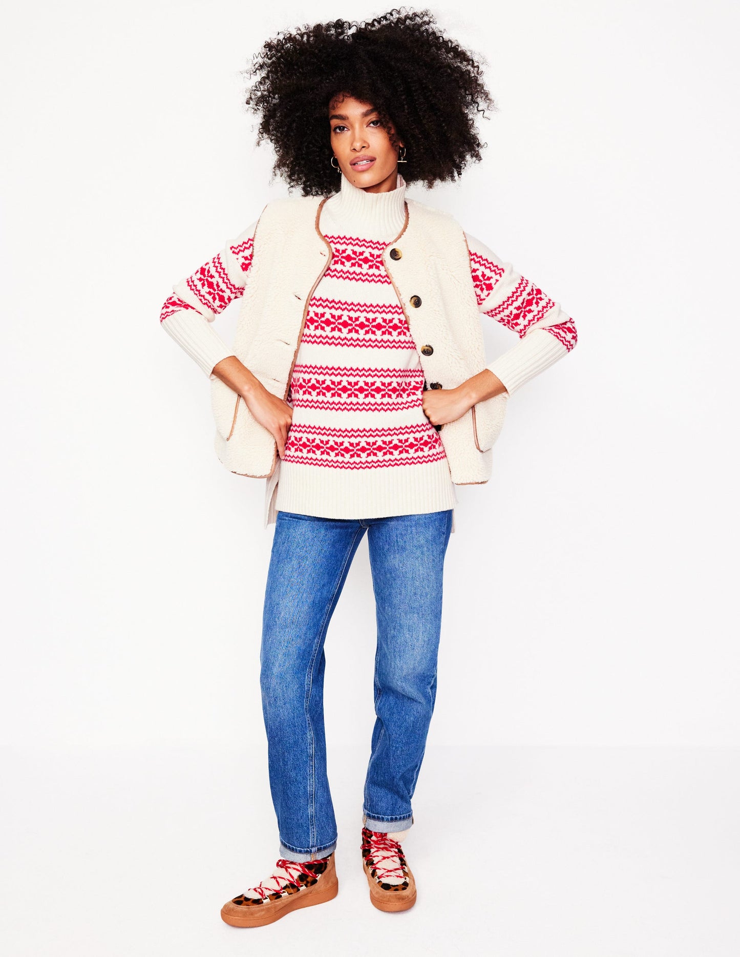 Jessica Oversize-Pullover-Rot Fair-Isle