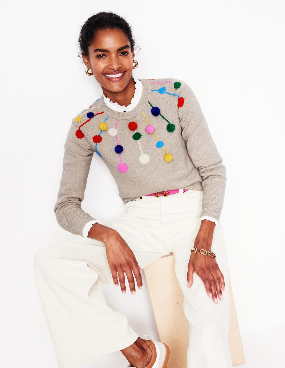 Pullover mit Bommeln-Beige - Image 1
