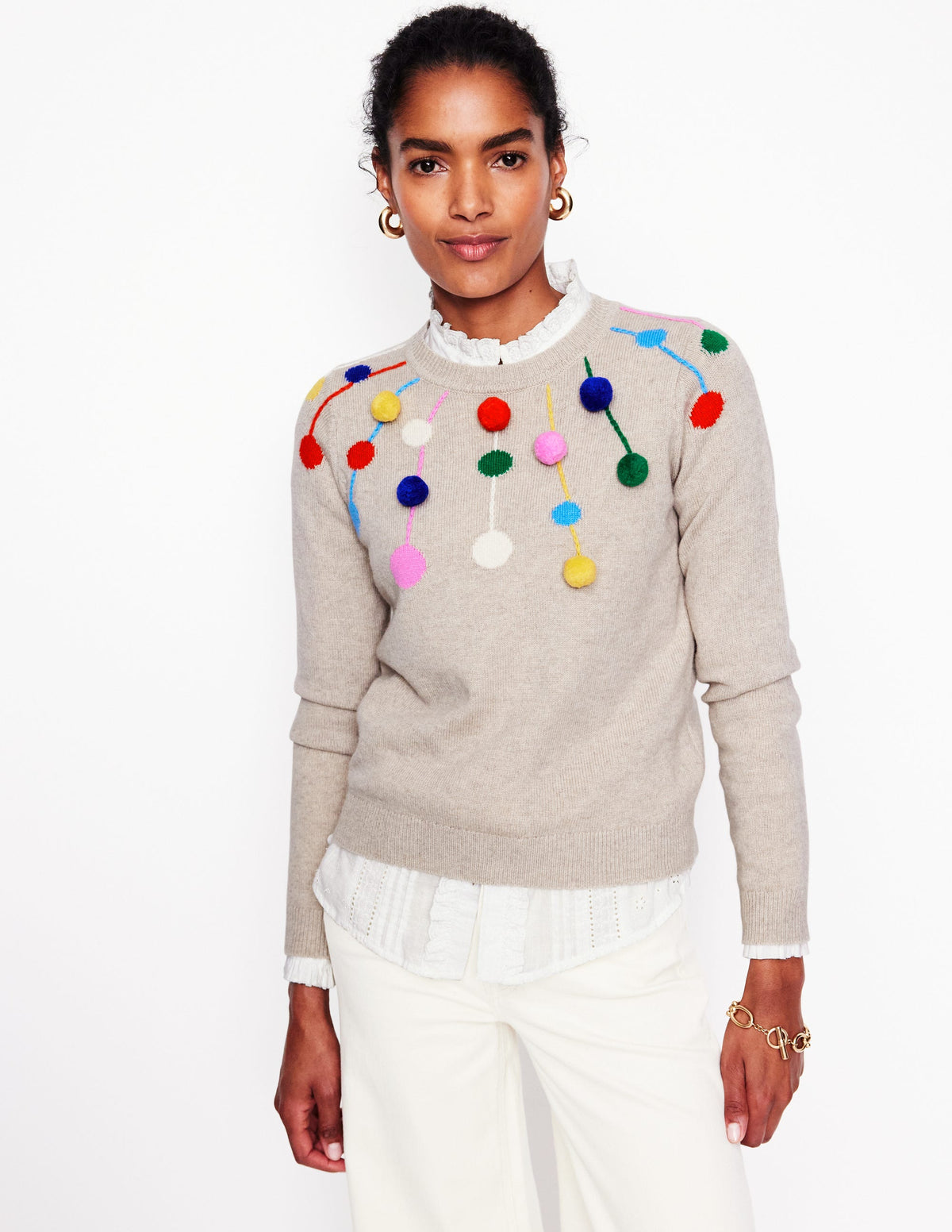 Pullover mit Bommeln-Beige - Image 4