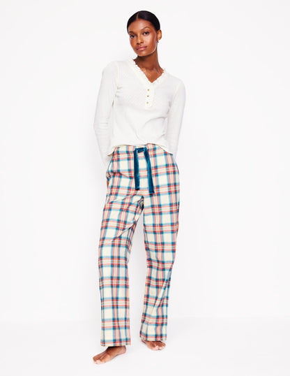 Brushed Cotton Pyjama Trousers-Eggnog & Orange Check