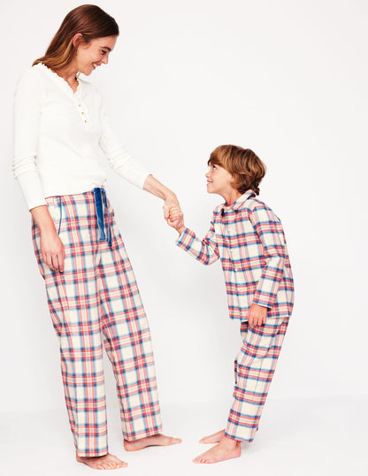 Brushed Cotton Pyjama Trousers-Eggnog & Orange Check