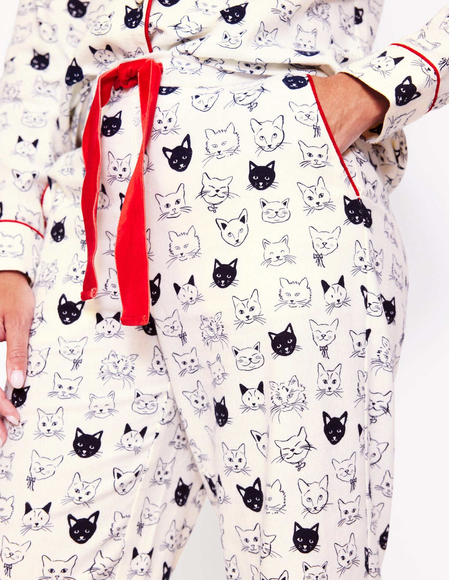 Brushed Cotton Pyjama Trousers-Ivory, Cats