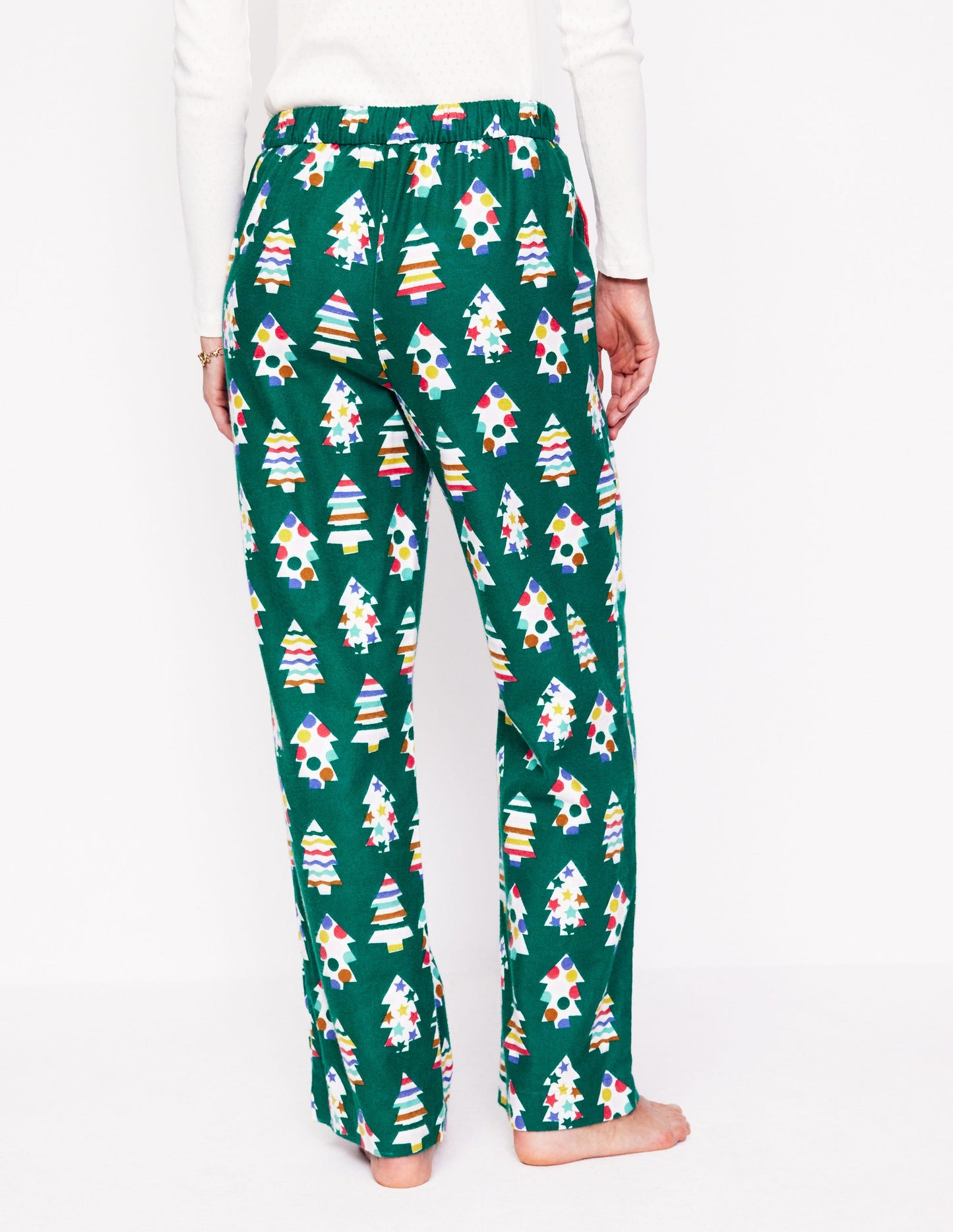 Brushed Cotton Pyjama Trousers-Malachite, Christmas Trees