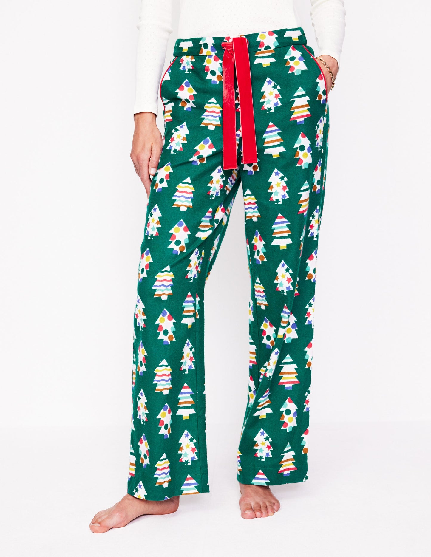 Brushed Cotton Pyjama Trousers-Malachite, Christmas Trees