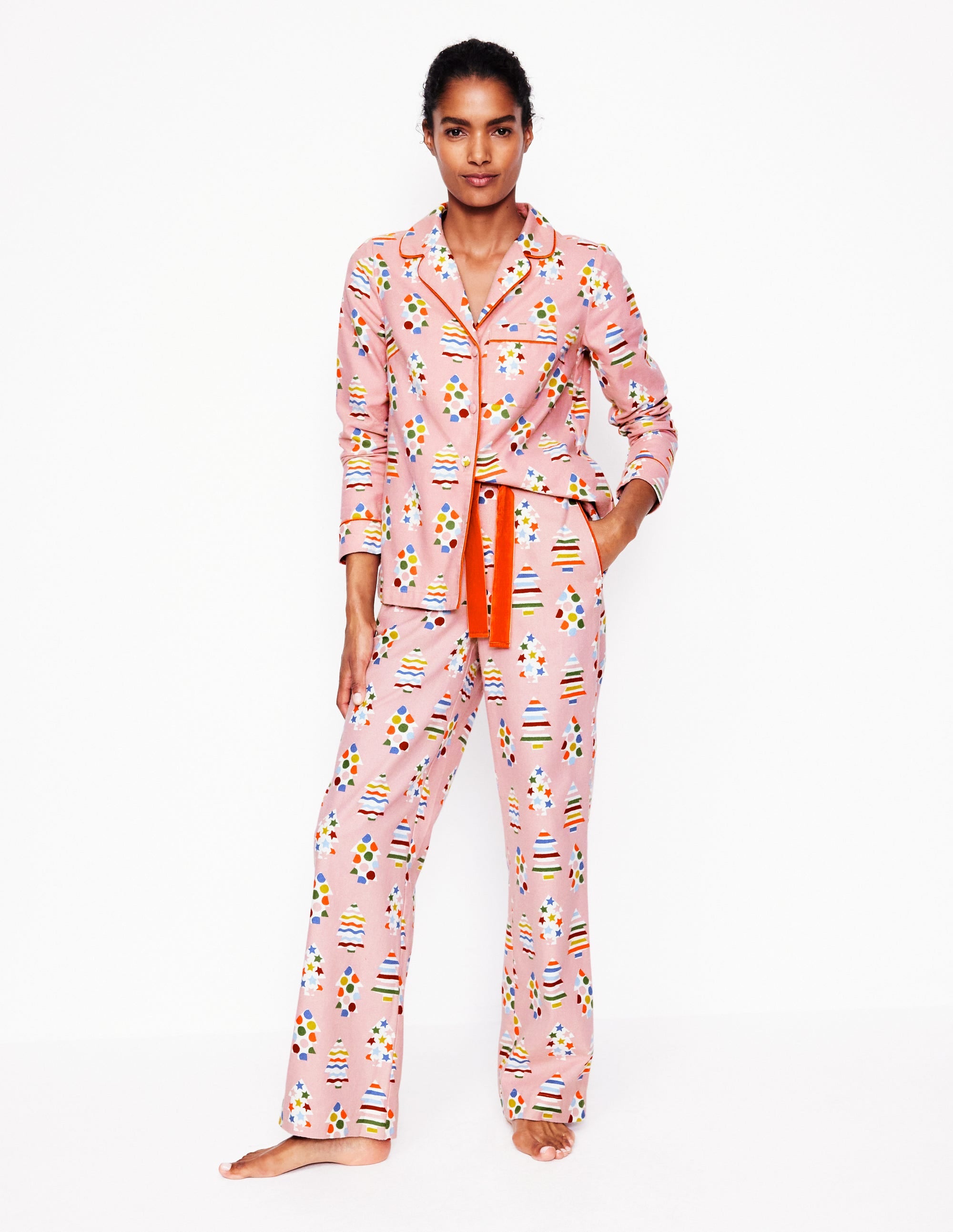 Brushed Cotton Pyjama Trousers-Quartz, Christmas Trees - Image 1