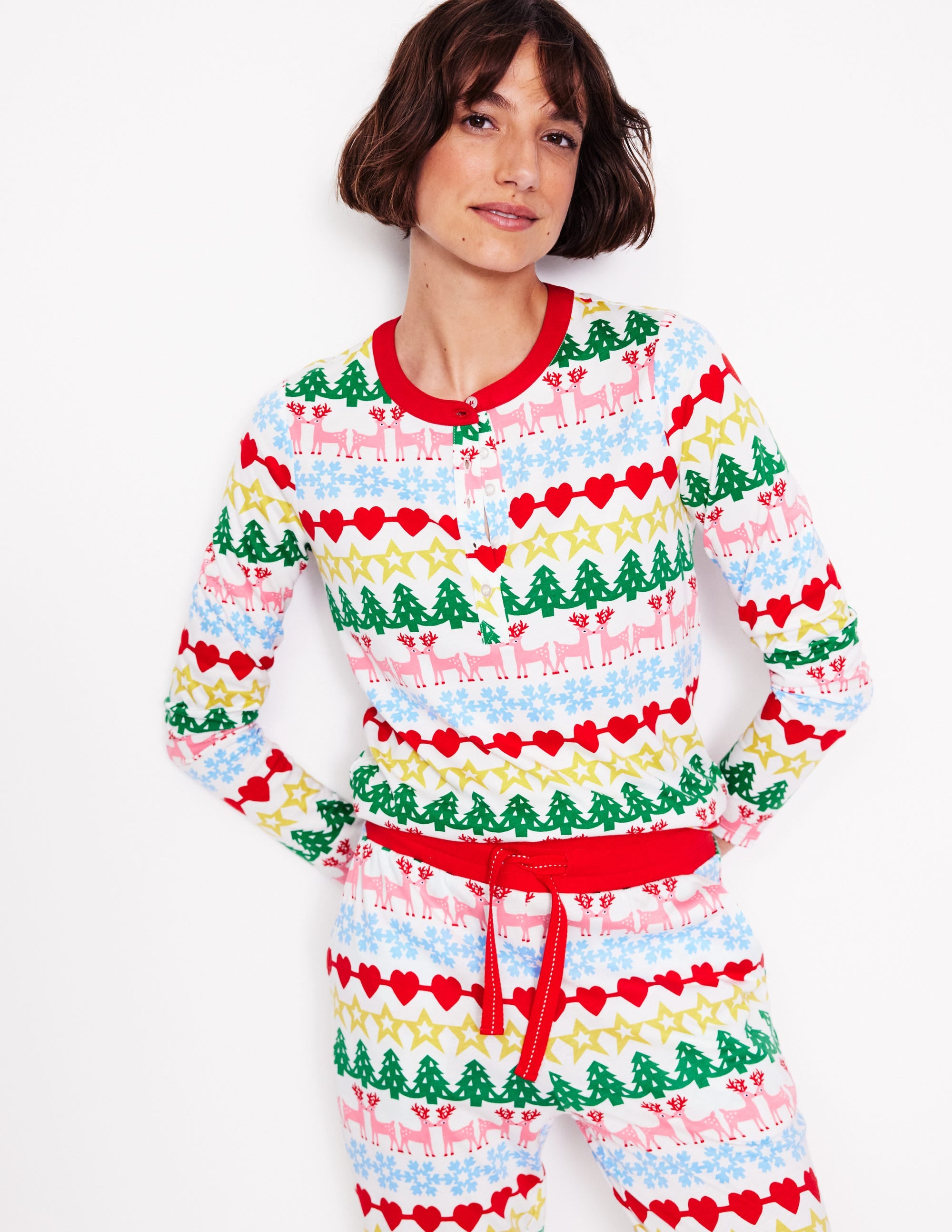Langärmliges Jersey-Schlafanzugoberteil-Bunt, Lebkuchen Fair-Isle - Image 1
